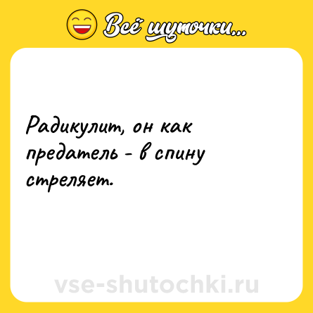 Шутка: Радикулит, он как предатель - в спину стреляет.<br>    