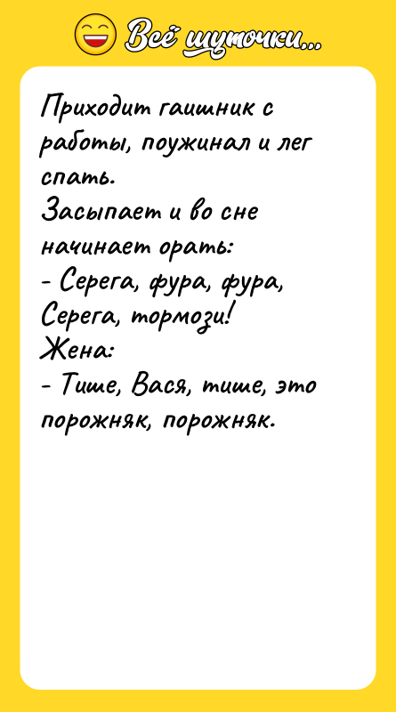Приходит гаишник с работы, поужинал и лег спать. Засыпает и