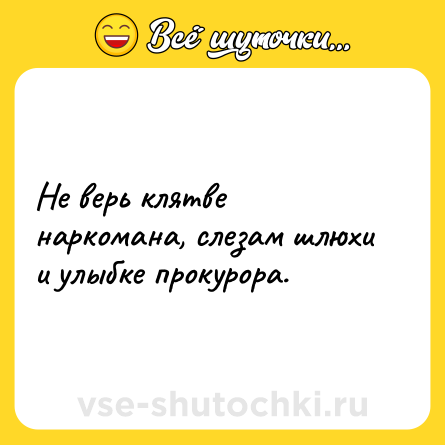Шутка: Не верь клятве наркомана, слезам шлюхи и улыбке прокурора.