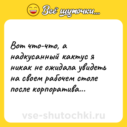 Шутка: Вот что-что, а надкусанный кактус я никак не ожидала увидеть на своем рабочем столе после корпоратива...