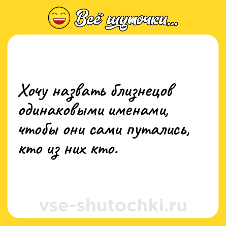 Шутка: Хочу назвать близнецов одинаковыми именами, чтобы они сами путались, кто из них кто.