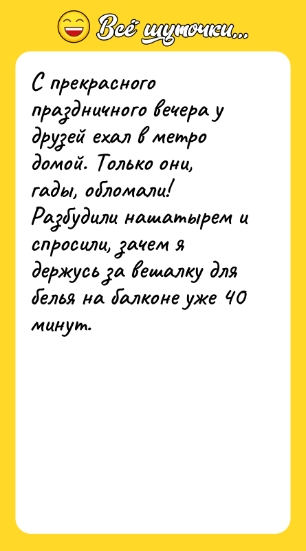С прекрасного праздничного вечера у друзей ехал в метро домой.