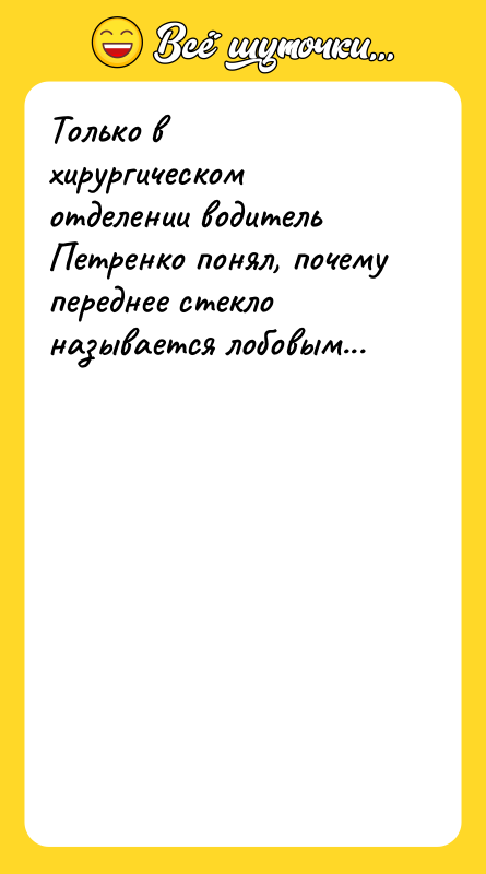 Только в хирургическом отделении водитель Петренко понял, почему переднее стекло