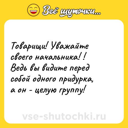Шутка: Товарищи! Уважайте своего начальника! ! Ведь вы видите перед собой одного придурка, а он - целую группу!