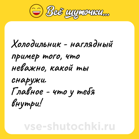 Шутка: Холодильник - наглядный пример того, что неважно, какой ты снаружи. <br>Главное - что у тебя внутри!