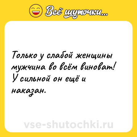 Шутка: Только у слабой женщины мужчина во всём виноват!<br>У сильной он ещё и наказан.