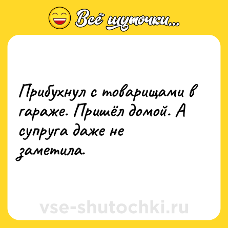 Шутка: Прибухнул с товарищами в гараже. Пришёл домой. А супруга даже не заметила.