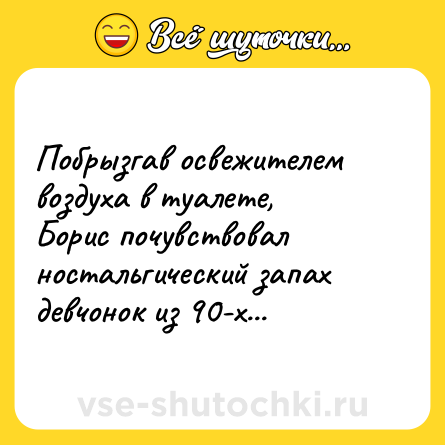 Шутка: Побрызгав освежителем воздуха в туалете, Борис почувствовал ностальгический запах девчонок из 90-х...