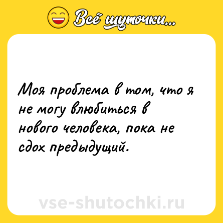 Шутка: Моя проблема в том, что я не могу влюбиться в нового человека, пока не сдох предыдущий.