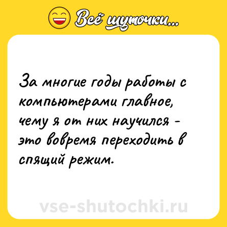 Шутка: За многие годы работы с компьютерами главное, чему я от них научился - это вовремя переходить в спящий режим.