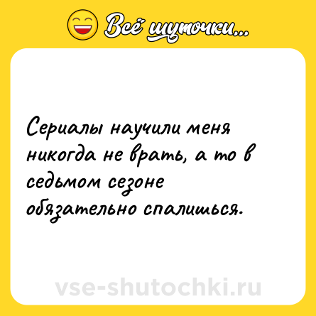 Шутка: Сериалы научили меня никогда не врать, а то в седьмом сезоне обязательно спалишься.