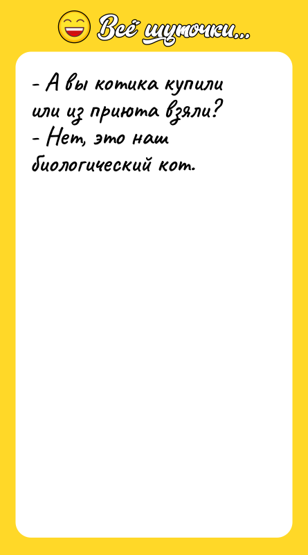 Шутка: - А вы котика купили или из приюта взяли?- Нет, это наш биологический кот.