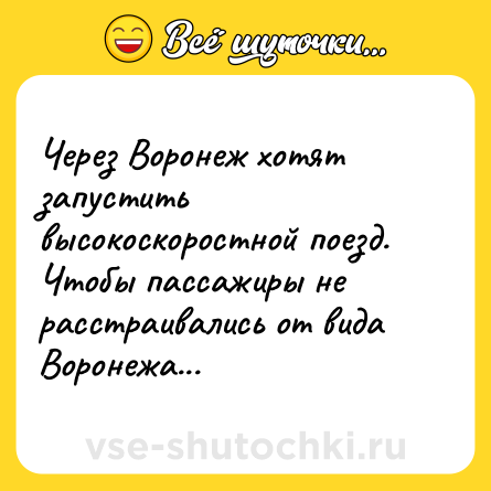 Шутка: Через Воронеж хотят запустить высокоскоростной поезд.<br>Чтобы пассажиры не расстраивались от вида Воронежа...