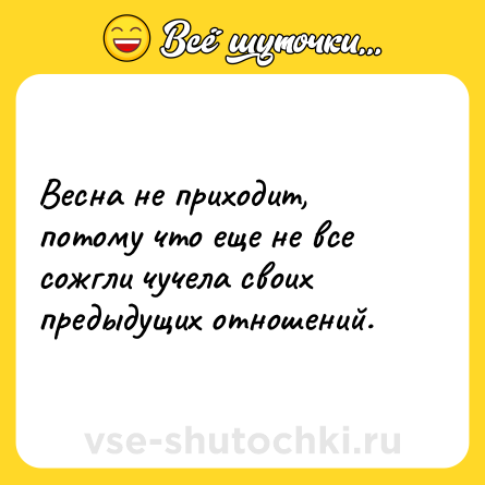 Шутка: Весна не приходит, потому что еще не все сожгли чучела своих предыдущих отношений.