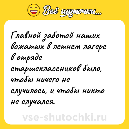 Шутка: Главной заботой наших вожатых в летнем лагере в отряде старшеклассников было, чтобы ничего не случилось, и чтобы никто не случался.