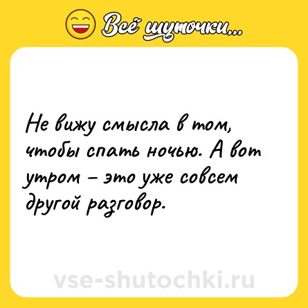 Шутка: Не вижу смысла в том, чтобы спать ночью. А вот утром – это уже совсем другой разговор.