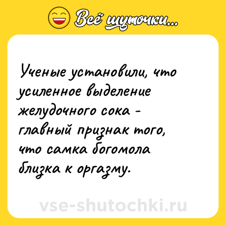 Шутка: Ученые установили, что усиленное выделение желудочного сока - главный признак того, что самка богомола близка к оргазму.