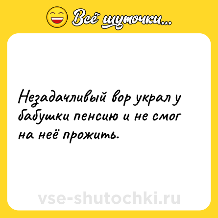 Шутка: Незадачливый вор украл у бабушки пенсию и не смог на неё прожить.