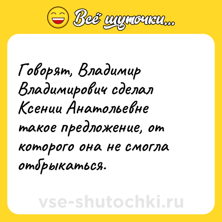 Шутка: Говорят, Владимир Владимирович сделал Ксении Анатольевне такое предложение, от которого она не смогла отбрыкаться.