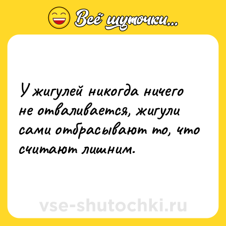 Шутка: У жигулей никогда ничего не отваливается, жигули сами отбрасывают то, что считают лишним.