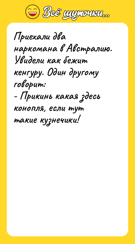 Приехали два наркомана в Австралию. Увидели как бежит кенгуру. Один