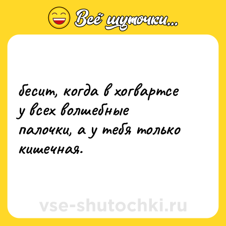Шутка: бесит, когда в хогвартсе у всех волшебные палочки, а у тебя только кишечная.