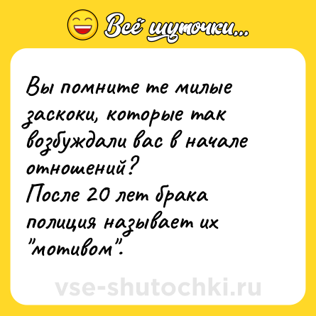 Шутка: Вы помните те милые заскоки, которые так возбуждали вас в начале отношений?<br>После 20 лет брака полиция называет их 