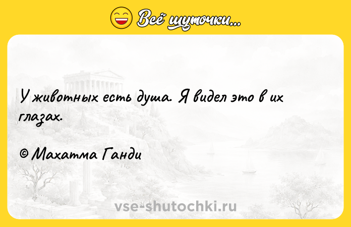 Цитата: У животных есть душа. Я видел это в их глазах. Махатма Ганди