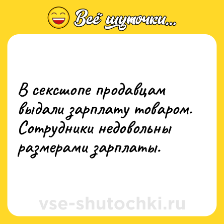 Шутка: В сексшопе продавцам выдали зарплату товаром. Сотрудники недовольны размерами зарплаты.