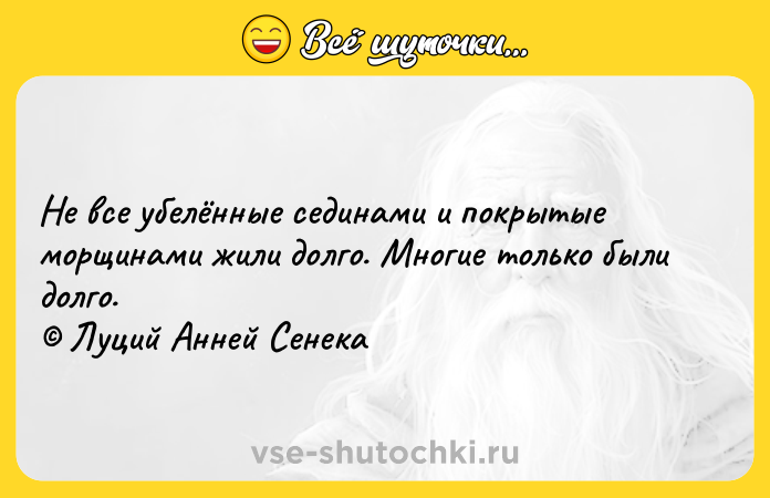 Цитата: Не все убелённые сединами и покрытые морщинами жили долго. Многие только были долго. Луций Анней Сенека