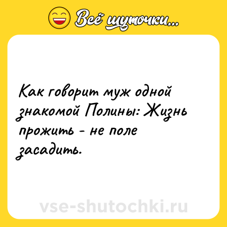 Шутка: Как говорит муж одной знакомой Полины: Жизнь прожить - не поле засадить.