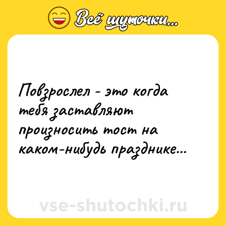 Шутка: Повзрослел - это когда тебя заставляют произносить тост на каком-нибудь празднике...