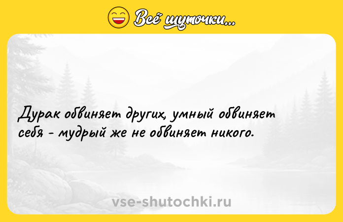 Цитата: Дурак обвиняет других, умный обвиняет себя - мудрый же не обвиняет никого.