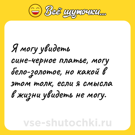 Шутка: Я могу увидеть сине-черное платье, могу бело-золотое, но какой в этом толк, если я смысла в жизни увидеть не могу.