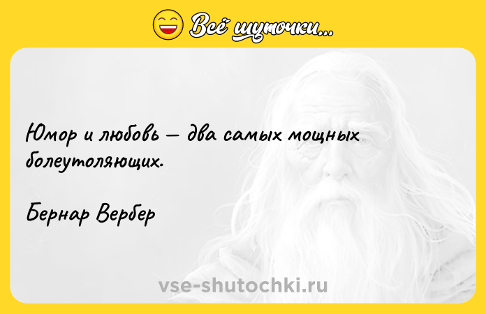 Цитата: Юмор и любовь два самых мощных болеутоляющих.Бернар Вербер