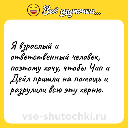 Шутка: Я взрослый и ответственный человек, поэтому хочу, чтобы Чип и Дейл пришли на помощь и разрулили всю эту херню.