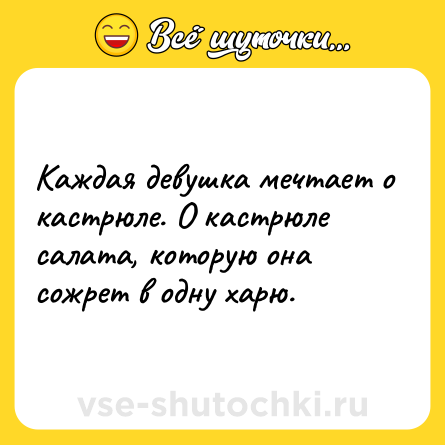 Шутка: Каждая девушка мечтает о кастрюле. О кастрюле салата, которую она сожрет в одну харю.
