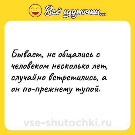 Шутка: Бывает, не общались с человеком несколько лет, случайно встретились, а он по-прежнему тупой.