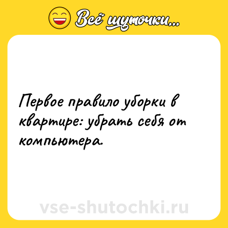 Шутка: Первое правило уборки в квартире: убрать себя от компьютера.