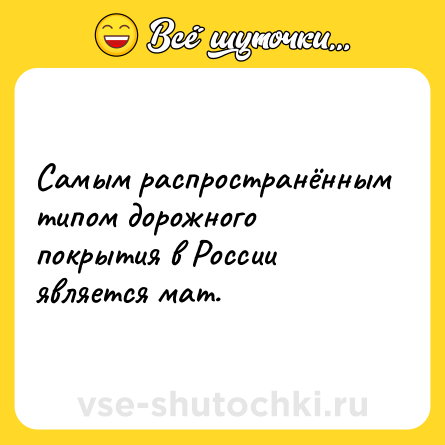 Шутка: Самым распространённым типом дорожного покрытия в России является мат.