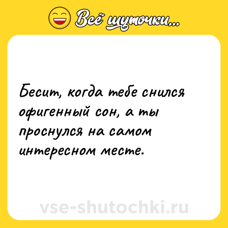 Шутка: Бесит, когда тебе снился офигенный сон, а ты проснулся на самом интересном месте.