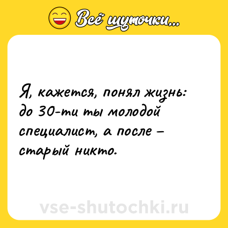 Шутка: Я, кажется, понял жизнь: до 30-ти ты молодой специалист, а после – старый никто.