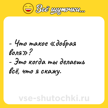 Шутка: - Что такое «добрая воля»?<br>- Это когда ты делаешь всё, что я скажу.