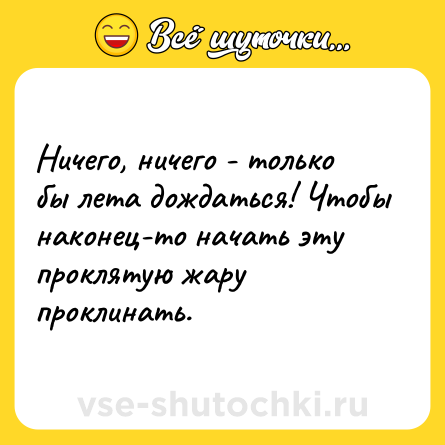 Шутка: Ничего, ничего - только бы лета дождаться! Чтобы наконец-то начать эту проклятую жару проклинать.