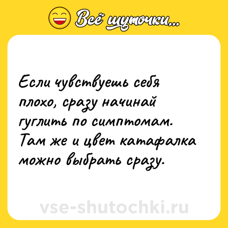 Шутка: Если чувствуешь себя плохо, сразу начинай гуглить по симптомам. Там же и цвет катафалка можно выбрать сразу.
