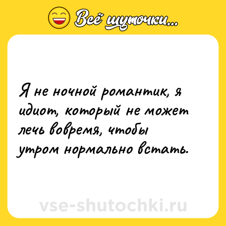 Шутка: Я не ночной романтик, я идиот, который не может лечь вовремя, чтобы утром нормально встать.