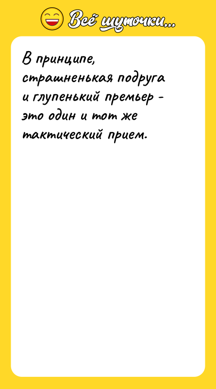 В принципе, страшненькая подруга и глупенький премьер - это один