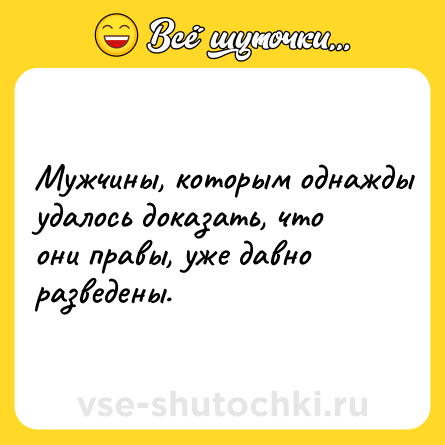 Шутка: Мужчины, которым однажды удалось доказать, что они правы, уже давно разведены.
