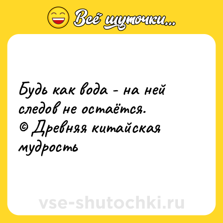 Шутка: Будь как вода - на ней следов не остаётся.<br>© Древняя китайская мудрость