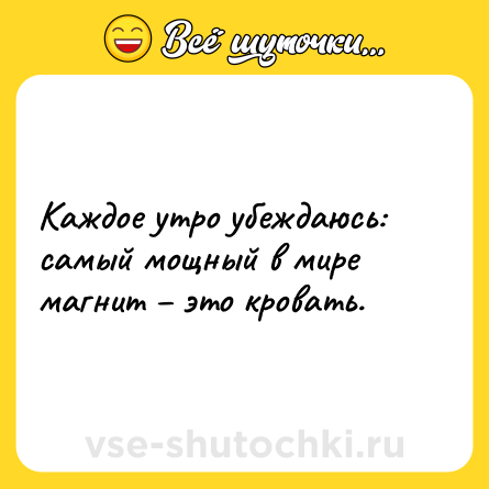 Шутка: Каждое утро убеждаюсь: самый мощный в мире магнит – это кровать.